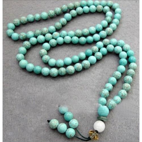 8mm Round Stone howlite Buddhist Buddha Meditation 108 Bead Prayer Bead Mala Bracelet / Necklace