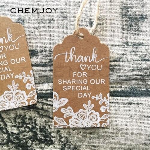 50 Pcs Thank You Gift Tags Lace Print Kraft Paper Tags Wedding Favor Gift Labels Rustic Wedding Party Decorations Gift Wrapping