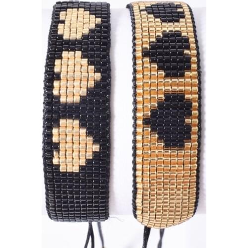 Rttooas MIYUKI Beads Bracelet Black Japan Handmade Woven Charm Bracelets Heart-shape Cuff Bracelet Fashion Jewelry