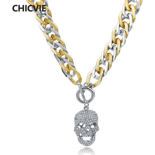 CHICVIE Fashion Silve Skull Necklace Pendant Display Women Jewelry Necklace For Womens & Mens Statement Long Necklaces SNE150784
