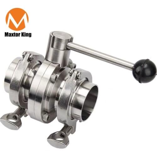 CK 3/4” SS304 Stainless Steel Three-piece Flange Welding Food Grade Butterfly Valve Clamp type Sanitary Valve DN20