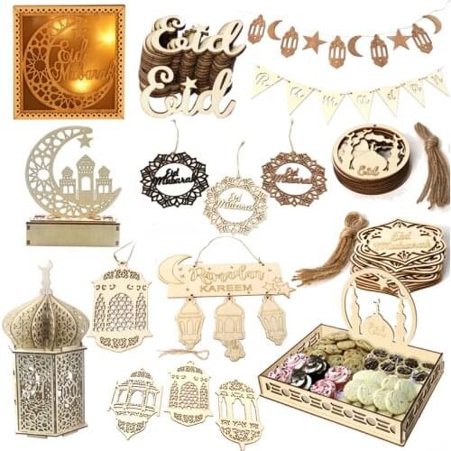 Wooden EID Mubarak Decor 2021 Happy Ramadan Decoration for Home Islamic Muslim Party Supplies Ramadan Kareem Eid Al Adha Gifts