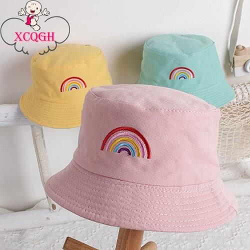 XCQGH Rainbow Embroidery Baby Hat Spring Summer Baby Girl Boy Bucket Hat Kids Children Fisherman Hat Toddler Sun Cap Bonnet