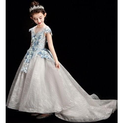 Kids Pageant Dress for Girl Elegant Princess Long Gown 2021 Children Prom Dresses Girls Flower Wedding Evening Party Vestidos