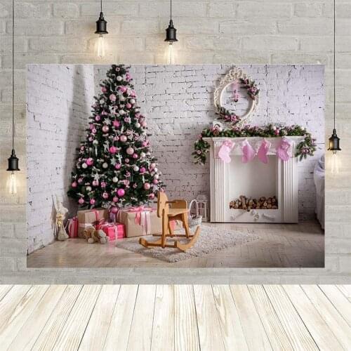 Avezano Photography Backgrounds Christmas Tree Mistletoe Wreath Christmas Stocking Fireplace Small Bell Snow Photo Studio Decor