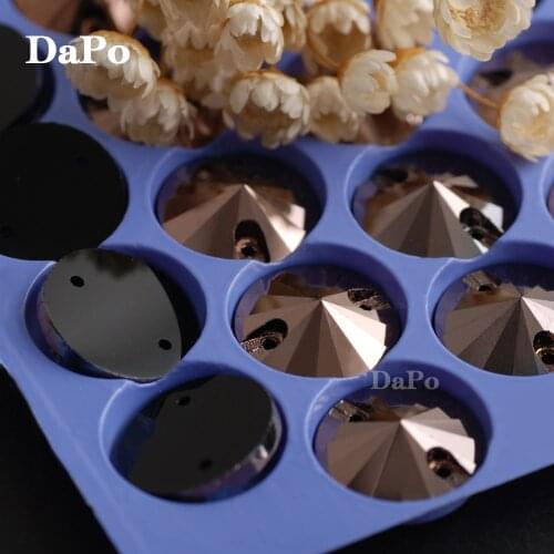 Hisenlee 8~18mm 50pcs Mine Gray Flatback Two Hole Sew-on Round Loose Rhinestones Gem Crystal Art Clothing DIY Stone