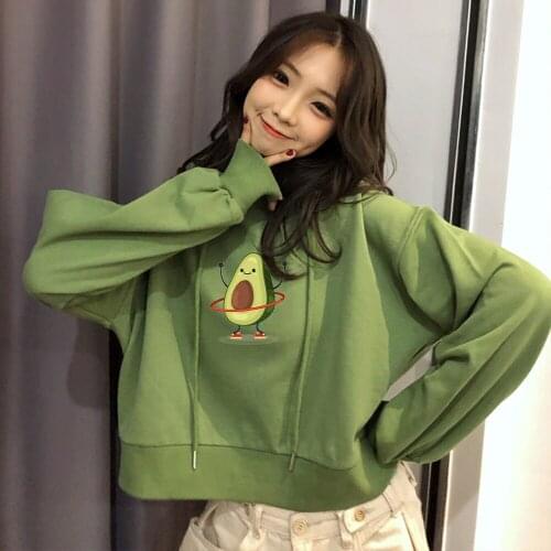 Avocado Print Hoodies Crop Top Sweatshirt for Woman Cute Short Hooded Jumper Autumn Thin Cotton Sweatshirts Funny Streetwear