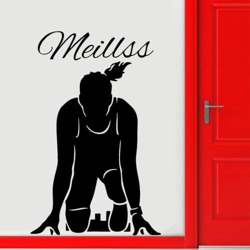 Custom Girl Name Sporter Preparation Track Field Runner Athletic Wall Decal Vinyl Home Decor Kids Girl Room Wall Sticker 4678