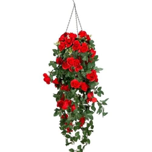 Artifical Flowers Romantic Silk Rose Flowers Vine Hanging Basket Indoor Outdoor Living Room Decor Green Plants Home Garden Decor
