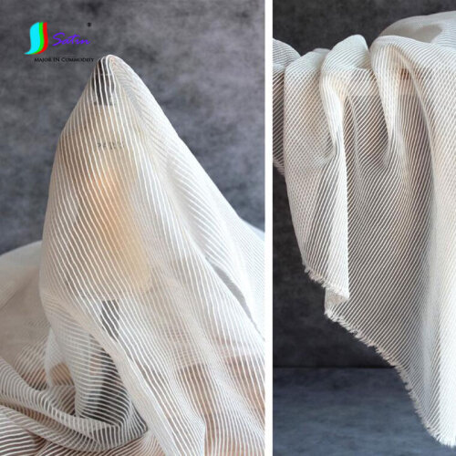 Exquisite White Stripe Tulle Fabric,High-grade Stripe Style White Wedding Dress Cloth S0965L