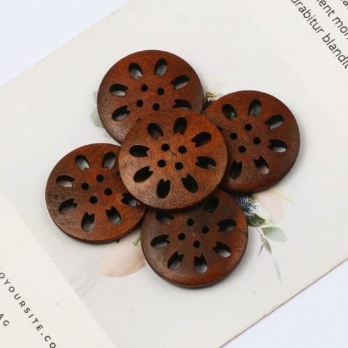 25mm Brown Round 4 Hole Natural Wooden Buttons For Handmade Clothing Decoration Diy Scrapbooking Sewing Accessories