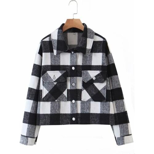 Nice Vintage Woman Oversized Plaid Patchwork Short Woolen Coat New Spring Vogue Ladies Loose Soft Jackets Female Chic Outwear