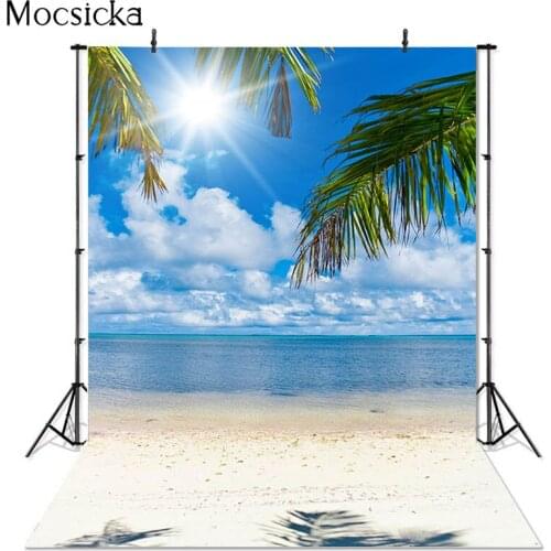 Mocsicka Tropical Summer Backdrops Blue Sea Beach Palm Tree Photography Background Photo Studio Indoor Computer Printed Children