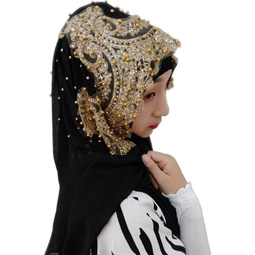 Muslim scarf hijabs Muslim Islamic Scarf Scarves for Woman Long Underscarf hijab Solid Color with Bead Prayer Turbante