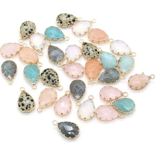 Natural Stone Pendant Water Drop Yellow Jades Opal Faceted Pendants for Charms Jewelry Making DIY Necklace Earring 14x23mm