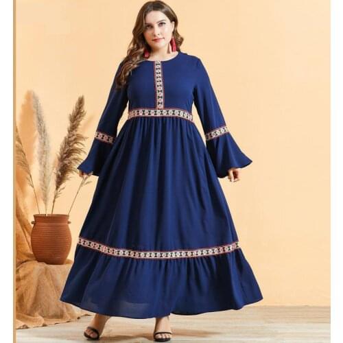 Oversized Womens Lace Horn Long Sleeve Bohemian Long Skirt Fashionable Muslim Turkey Abaya Dress Dubai Islamic Womens Dresses