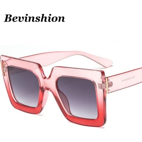 New 2018 Big Frame Transparent Pink Red Women Vintage Square Sunglasses Double Color Retro Oversized Sun Glasses Male Shades HD