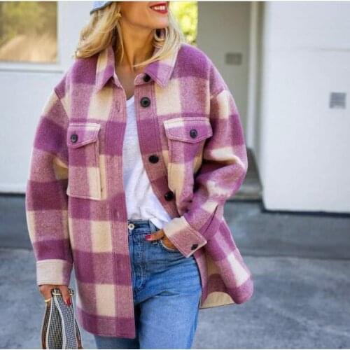 2021 French Early Autumn Dress New Classic All-match Plaid Long-sleeved Jacket Retro Loose Wool Blend Woolen Coat