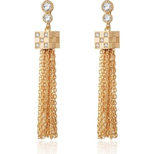 New Fashion Tassel Long Earrings for Women Gold Chains Cubic Zirconia CZ Dangle Drop Earrings Wedding Party Jewelry Gifts