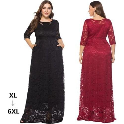 New Fashion Womens Dresses in Spring Summer Long Dress Plus Size Female Dress Hollow Out Lace Loose Ladies Formal Dress Vestido