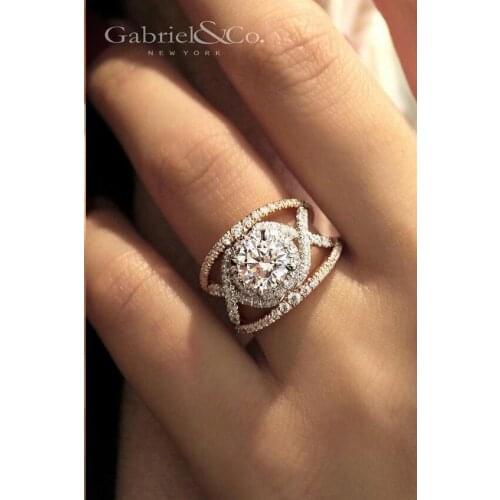 2019 New High Quality Crystal Silver Color Wedding Rings For Woman With Rose Gold Luxury Full Zircon two-tone ring Jewelry