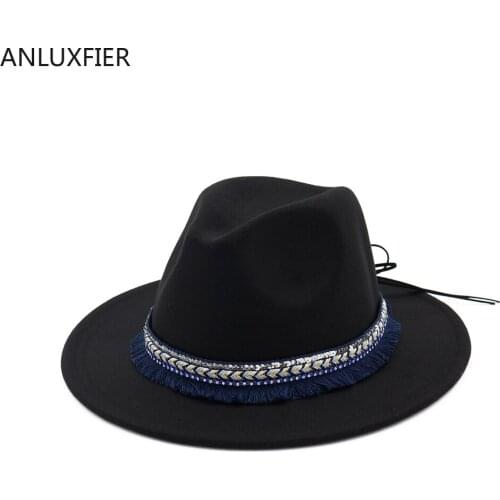 H7549 Autumn Winter Woolen Fedoras Hat Female National Style Ribbon Bowknot Wool Felt Cap Women Fashion Simple Jazz Casual Hats