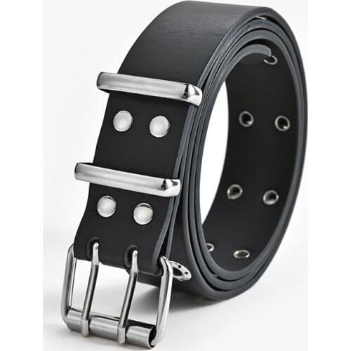 Ke Meiqi Double Row Hole Eyelet Buckle Belt Ladies Fashion Double Pin Buckle Casual Decoration Hollow Belt Designer Belt Denim