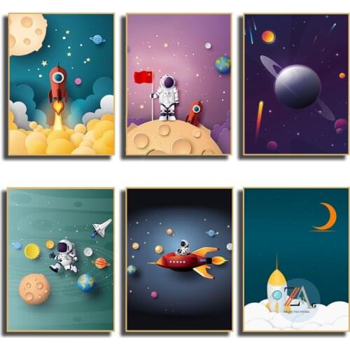 Cartoon art children hand painted rocket astronaut graffiti art poster pattern family wall art decorative painting children