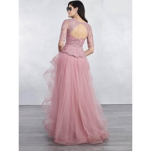 Luxury Lace Mother of the Bride Dress 3/4 Sleeves See Through Vestido de noiva Wedding Party Dress Ruffles Organza Guest Dresses