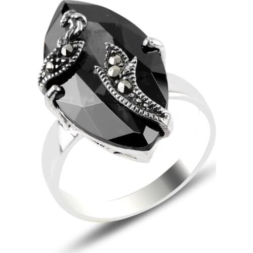 Silver 925 Sterling Marcasite & Zircon Crystal Ring