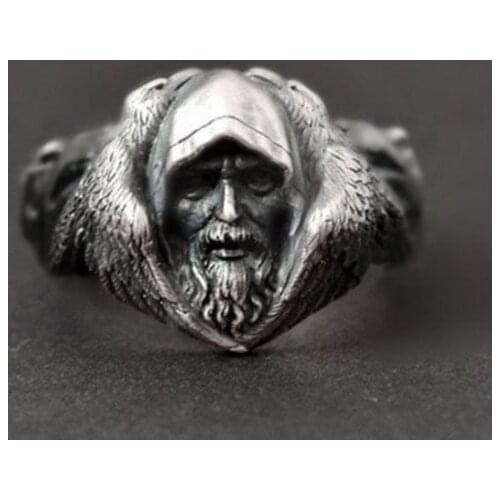 Nordic Mythology Jottin Crow Retro Silver Plated Ring Mens Viking Wolf Stainless Steel Ring Scandinavian Amulet Gothic Jewelry