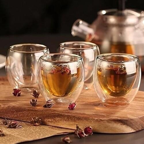 80ml Glass Cup Set of 6 Double Walled Cup Heat Insulated Tumbler Espresso Tea Cup Coffee Mug Whiskey Glass Cup For Drink 6pcs