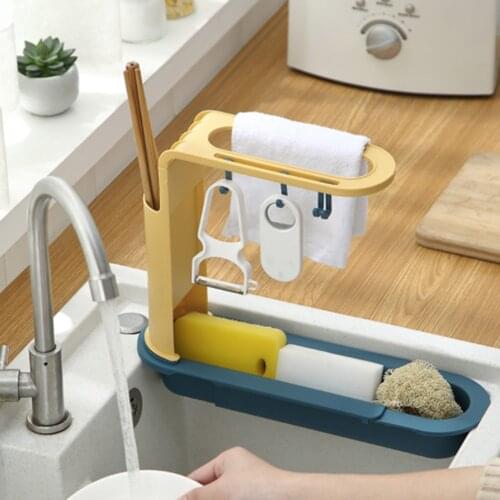 Telescopic Sink Shelf Soap Sponge Drain Rack Storage Basket Bag Faucet Holder Adjustable Bathroom Holder Sink Kitchen Accessorie