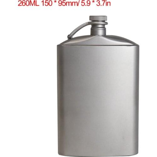 Titanium Flask 260/200ml Wine Hip Flagon with Screw Cap Clip Ultralight Hydration Flat Bottle with Ti Funnel for Outdoor Hiking