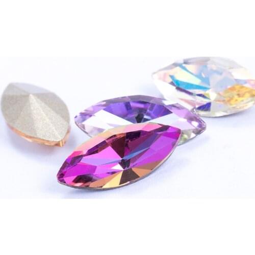XIAOPU Navette Glass Fancy Stones Pointback Strass Crystal Rhinestones 5x10mm Glue on Nials Decoration Loose Rhinestone