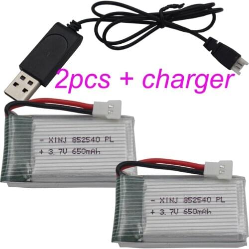 XINJ 2pcs+charger 3.7V 650mAh 25C Rechargeable Li-Polymer Li-po battery 852540 for Huajun W609-9 W609-10 SYMA X5S- FPV RC Drone