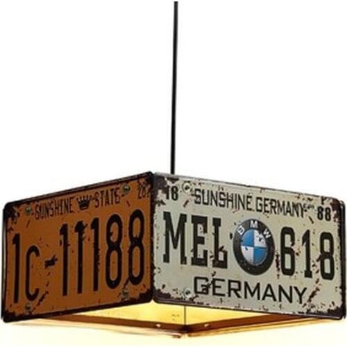 Retro Dining Bar Loft Iron pendant lights Industrial modern license plate lamp personality Creative design for Coffee Shop Cafe