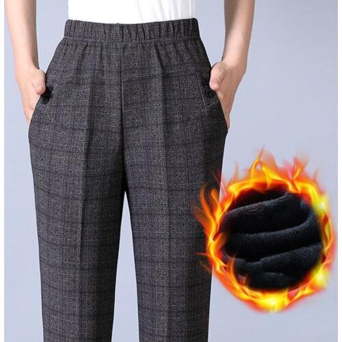 Autumn Winter Middl Aged Women Warm Velvet Elastic Waist Casual Straight Pants Female Trousers Plus Size 5XL Women Clothing Z87
