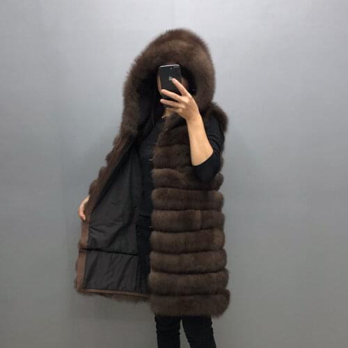 Real fox fur vest winter womans hooded long fur vest Winter warm jacket vest Detachable hood Customizable large size 7XL 6XL