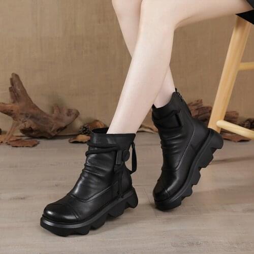 Winter Boots for Women Genuine Leather Ankle Boots Autumn Female Plush Shoes Thick with Short Boots Cool Motorcycle Boots
