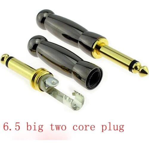 10pcs/lot Microphone mixer plug mono 6.35 plug plating 24K gold black 6.35mm 6.5 big two core