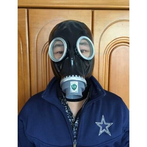 100% Natural Latex FULL RUBBER GASMASK Fetish Suffocation Cosplay Mask Head Hood