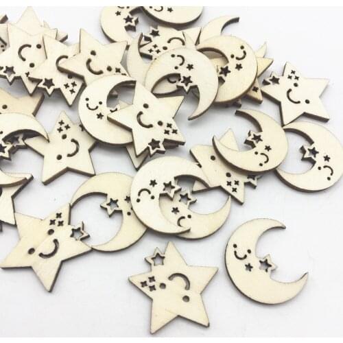 100PCS 25mm Mixed Smiles Stars and Moons Wood Slices Pendnants Cardmaking DIY Crafts Scrapbooking Home Decorations Gift Tag