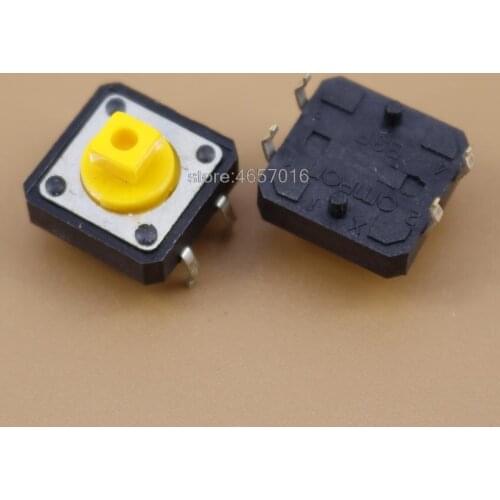 100PCS/LOT 12x12x7.3 mm Tactile Switches Yellow Square Push Button Tact Switch 12*12*7.3 mm Micro Switches