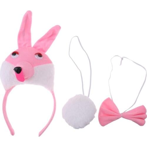3/set Animal Bunny Costume Kit Headband Tie Tail Rabbit Fancy Dress Accessories