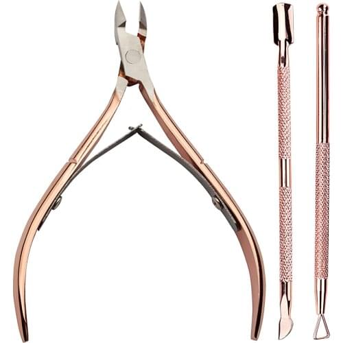 3Pcs Rainbow Stainless Steel Cuticle Pusher Dead Skin Remover Nipper Pedicure Manicure Set Nail Art Tools