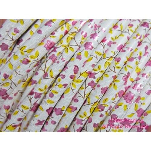 5mm Ethnic cord fushia flower ethnic faux leather stripe