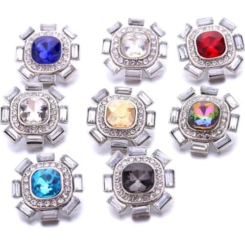 5pcs/lot Fashion Snap Jewelry Rhinestone Square Flower 18mm Snap Buttons Fit 18mm Snap Button Necklace for Women