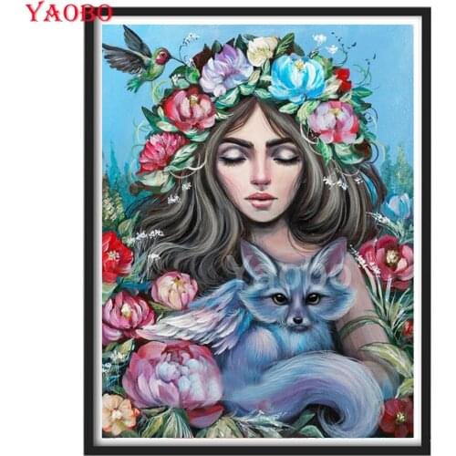 5D DIY Diamond Painting Full Square/Round Peony flower fairy girl and fox Diamonds Embroidery Kits Modern Art Decorations Home