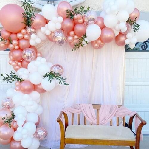 White Rose Gold Confetti Latex Ballon Arch Garland Kit Mathers Day Blackdrop Baby Shower Girl Wedding Birthday Day Party Decors